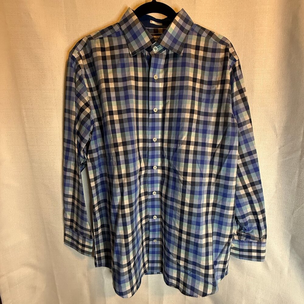 Lorenzo Uomo Men's Shirt 16 1/2 32/33; Trim Fit; Plaid/Checkered; Longsleeve